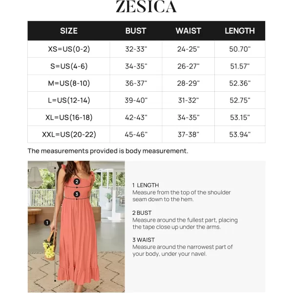 ZESICA Womens 2024 Summer Boho Spaghetti Strap Square Neck Solid Color Ruffle A Line Beach Long Maxi DressGrapefruit