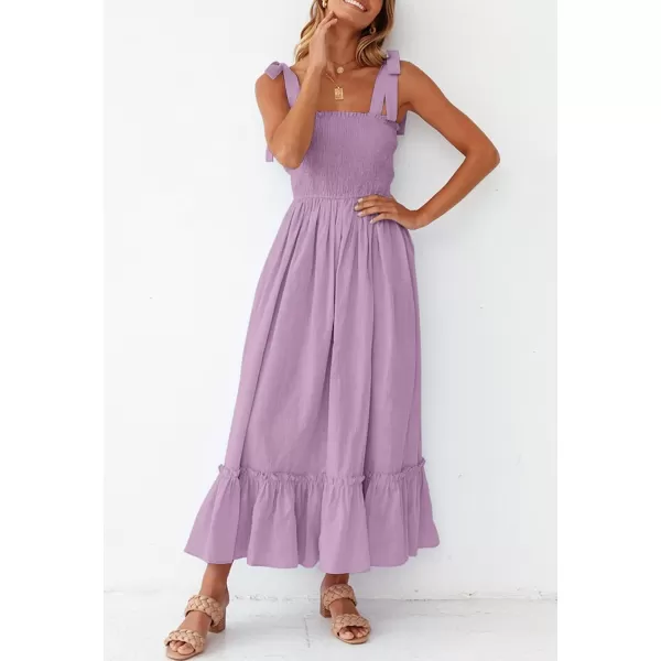 ZESICA Womens 2024 Summer Boho Spaghetti Strap Square Neck Solid Color Ruffle A Line Beach Long Maxi DressLavender