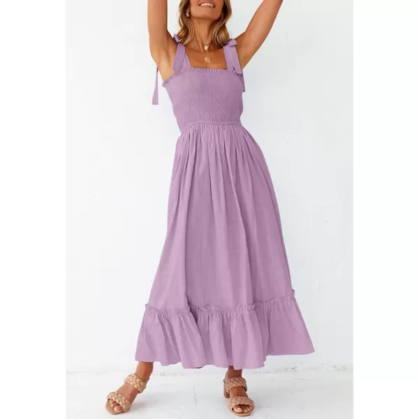 ZESICA Womens 2024 Summer Boho Spaghetti Strap Square Neck Solid Color Ruffle A Line Beach Long Maxi DressLavender