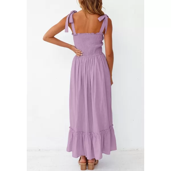 ZESICA Womens 2024 Summer Boho Spaghetti Strap Square Neck Solid Color Ruffle A Line Beach Long Maxi DressLavender