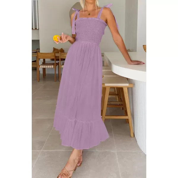 ZESICA Womens 2024 Summer Boho Spaghetti Strap Square Neck Solid Color Ruffle A Line Beach Long Maxi DressLavender