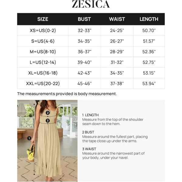 ZESICA Womens 2024 Summer Boho Spaghetti Strap Square Neck Solid Color Ruffle A Line Beach Long Maxi DressLightyellow