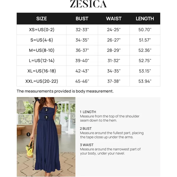 ZESICA Womens 2024 Summer Boho Spaghetti Strap Square Neck Solid Color Ruffle A Line Beach Long Maxi DressNavy