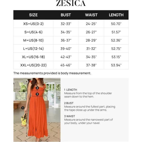 ZESICA Womens 2024 Summer Boho Spaghetti Strap Square Neck Solid Color Ruffle A Line Beach Long Maxi DressOrange