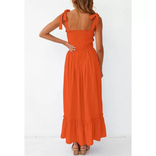 ZESICA Womens 2024 Summer Boho Spaghetti Strap Square Neck Solid Color Ruffle A Line Beach Long Maxi DressOrange