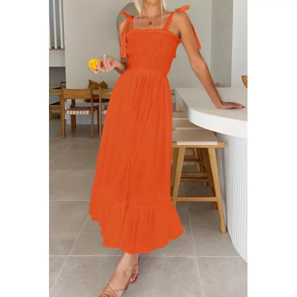 ZESICA Womens 2024 Summer Boho Spaghetti Strap Square Neck Solid Color Ruffle A Line Beach Long Maxi DressOrange