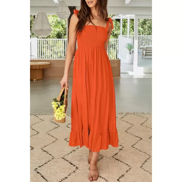 ZESICA Womens 2024 Summer Boho Spaghetti Strap Square Neck Solid Color Ruffle A Line Beach Long Maxi DressOrange