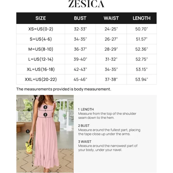 ZESICA Womens 2024 Summer Boho Spaghetti Strap Square Neck Solid Color Ruffle A Line Beach Long Maxi DressPink