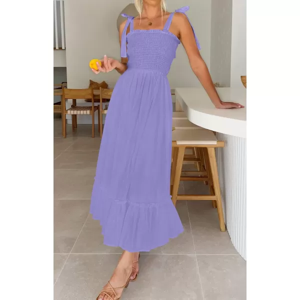 ZESICA Womens 2024 Summer Boho Spaghetti Strap Square Neck Solid Color Ruffle A Line Beach Long Maxi DressPurple