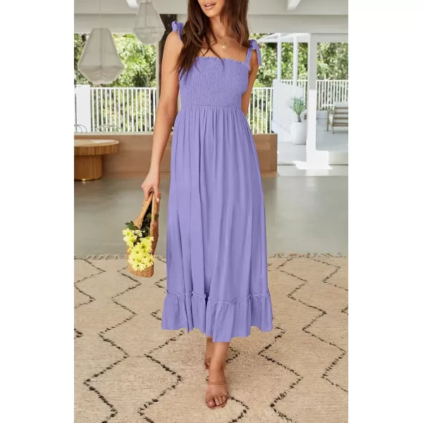 ZESICA Womens 2024 Summer Boho Spaghetti Strap Square Neck Solid Color Ruffle A Line Beach Long Maxi DressPurple