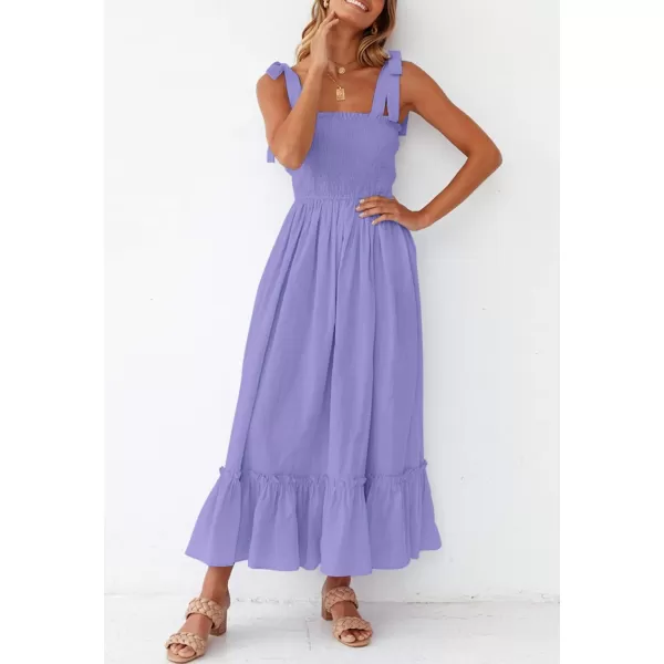 ZESICA Womens 2024 Summer Boho Spaghetti Strap Square Neck Solid Color Ruffle A Line Beach Long Maxi DressPurple