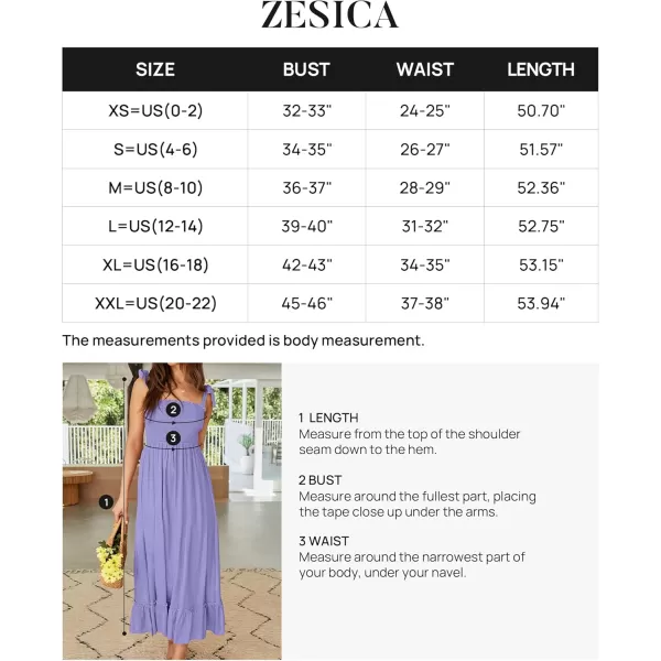 ZESICA Womens 2024 Summer Boho Spaghetti Strap Square Neck Solid Color Ruffle A Line Beach Long Maxi DressPurple