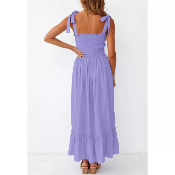 ZESICA Womens 2024 Summer Boho Spaghetti Strap Square Neck Solid Color Ruffle A Line Beach Long Maxi DressPurple
