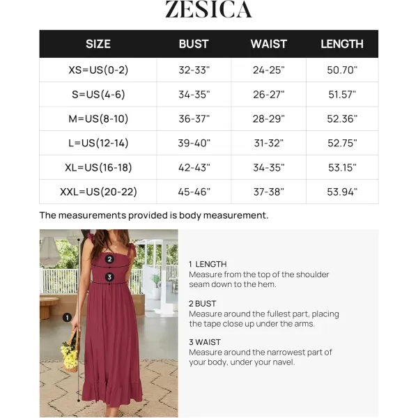 ZESICA Womens 2024 Summer Boho Spaghetti Strap Square Neck Solid Color Ruffle A Line Beach Long Maxi DressRed