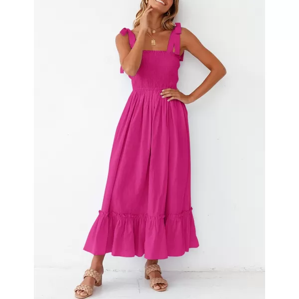 ZESICA Womens 2024 Summer Boho Spaghetti Strap Square Neck Solid Color Ruffle A Line Beach Long Maxi DressRose