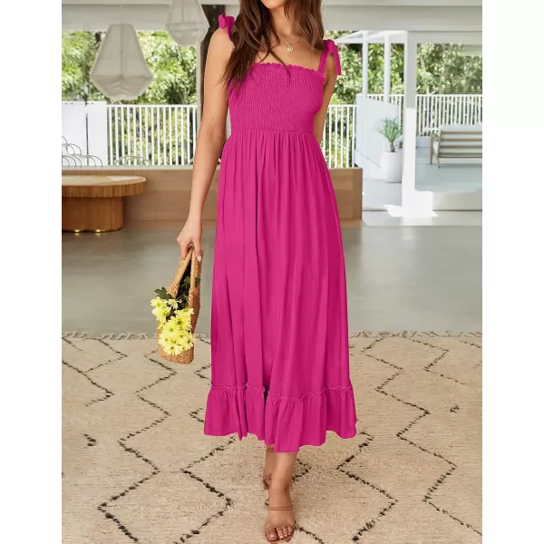 ZESICA Womens 2024 Summer Boho Spaghetti Strap Square Neck Solid Color Ruffle A Line Beach Long Maxi DressRose