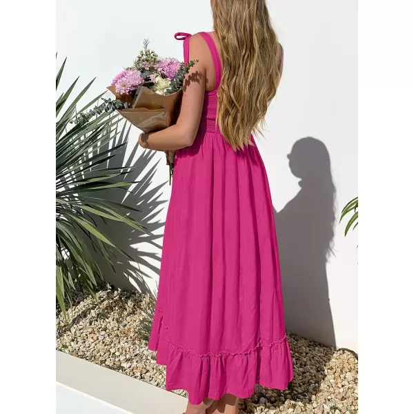 ZESICA Womens 2024 Summer Boho Spaghetti Strap Square Neck Solid Color Ruffle A Line Beach Long Maxi DressRose