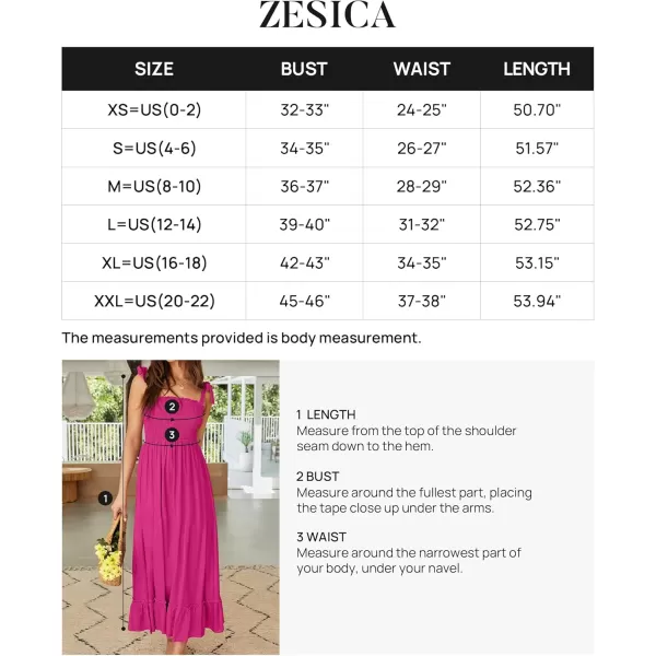 ZESICA Womens 2024 Summer Boho Spaghetti Strap Square Neck Solid Color Ruffle A Line Beach Long Maxi DressRose