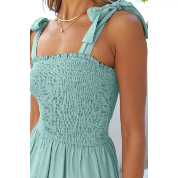 ZESICA Womens 2024 Summer Boho Spaghetti Strap Square Neck Solid Color Ruffle A Line Beach Long Maxi DressSage