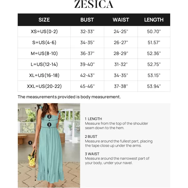 ZESICA Womens 2024 Summer Boho Spaghetti Strap Square Neck Solid Color Ruffle A Line Beach Long Maxi DressSage