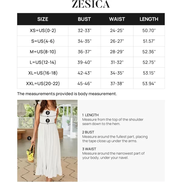 ZESICA Womens 2024 Summer Boho Spaghetti Strap Square Neck Solid Color Ruffle A Line Beach Long Maxi DressWhite
