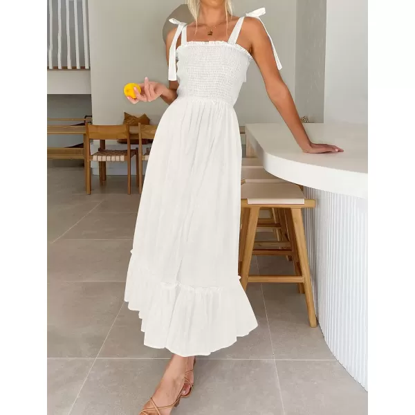 ZESICA Womens 2024 Summer Boho Spaghetti Strap Square Neck Solid Color Ruffle A Line Beach Long Maxi DressWhite