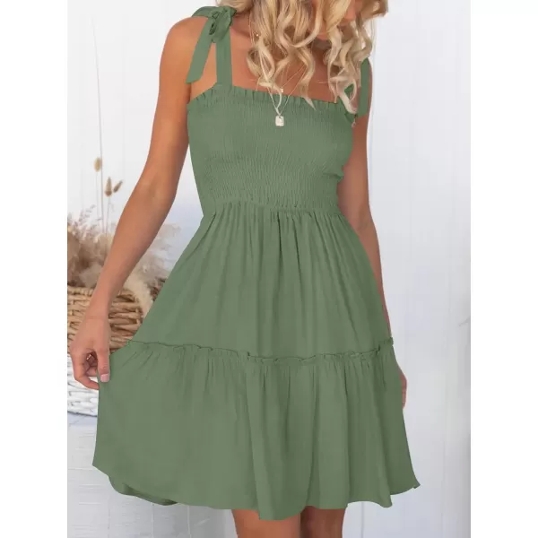 ZESICA Womens 2024 Summer Spaghetti Strap Sleeveless Square Neck Ruffle A Line Swing Mini DressArmygreen