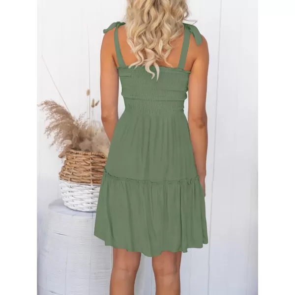 ZESICA Womens 2024 Summer Spaghetti Strap Sleeveless Square Neck Ruffle A Line Swing Mini DressArmygreen
