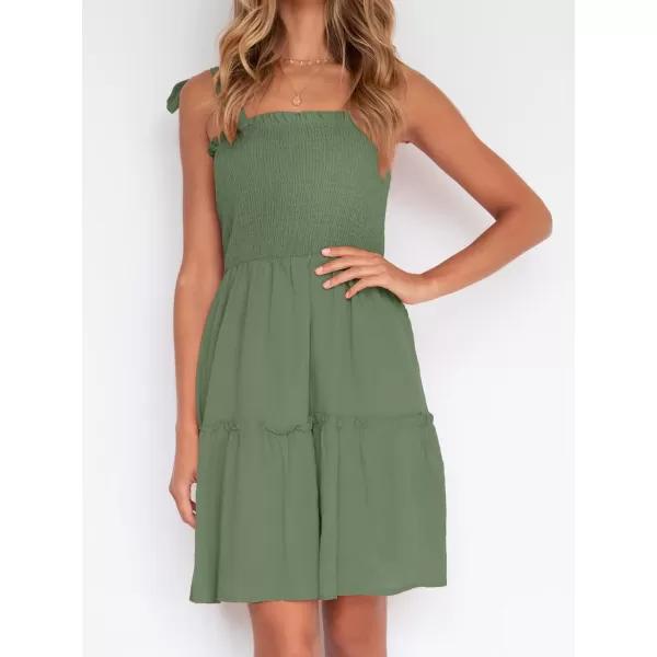 ZESICA Womens 2024 Summer Spaghetti Strap Sleeveless Square Neck Ruffle A Line Swing Mini DressArmygreen