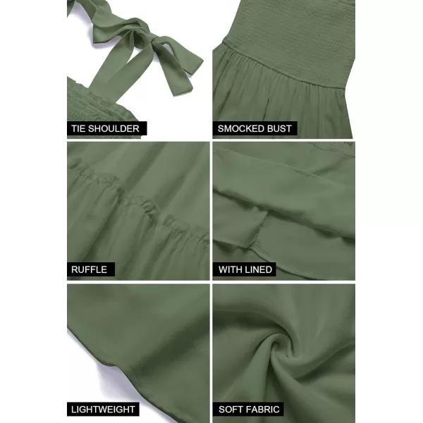 ZESICA Womens 2024 Summer Spaghetti Strap Sleeveless Square Neck Ruffle A Line Swing Mini DressArmygreen