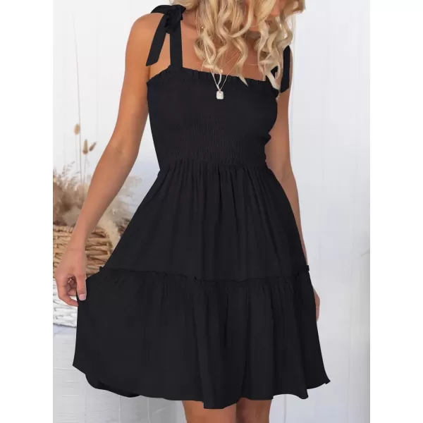 ZESICA Womens 2024 Summer Spaghetti Strap Sleeveless Square Neck Ruffle A Line Swing Mini DressBlack