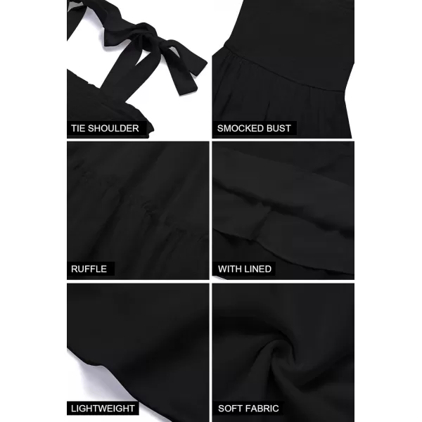 ZESICA Womens 2024 Summer Spaghetti Strap Sleeveless Square Neck Ruffle A Line Swing Mini DressBlack