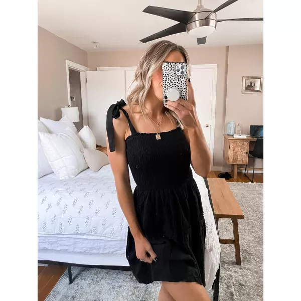 ZESICA Womens 2024 Summer Spaghetti Strap Sleeveless Square Neck Ruffle A Line Swing Mini DressBlack