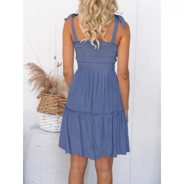ZESICA Womens 2024 Summer Spaghetti Strap Sleeveless Square Neck Ruffle A Line Swing Mini DressDustyblue