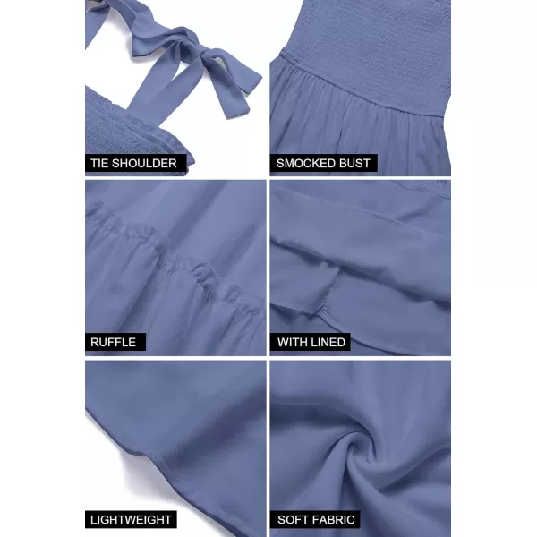 ZESICA Womens 2024 Summer Spaghetti Strap Sleeveless Square Neck Ruffle A Line Swing Mini DressDustyblue
