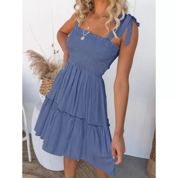 ZESICA Womens 2024 Summer Spaghetti Strap Sleeveless Square Neck Ruffle A Line Swing Mini DressDustyblue