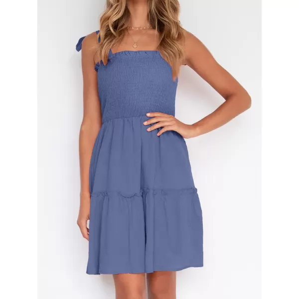 ZESICA Womens 2024 Summer Spaghetti Strap Sleeveless Square Neck Ruffle A Line Swing Mini DressDustyblue