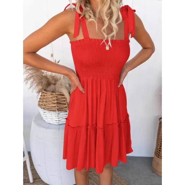 ZESICA Womens 2024 Summer Spaghetti Strap Sleeveless Square Neck Ruffle A Line Swing Mini DressFirered