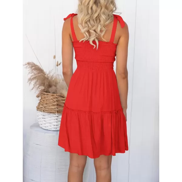 ZESICA Womens 2024 Summer Spaghetti Strap Sleeveless Square Neck Ruffle A Line Swing Mini DressFirered