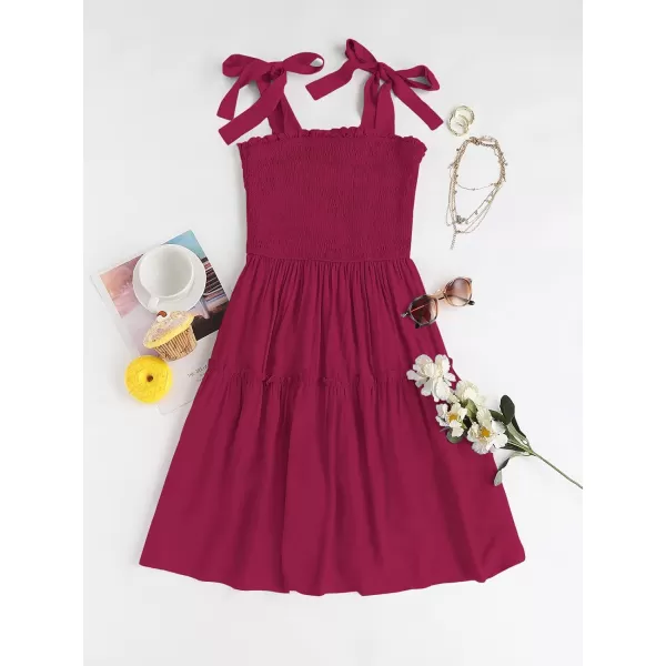 ZESICA Womens 2024 Summer Spaghetti Strap Sleeveless Square Neck Ruffle A Line Swing Mini DressFuchsia