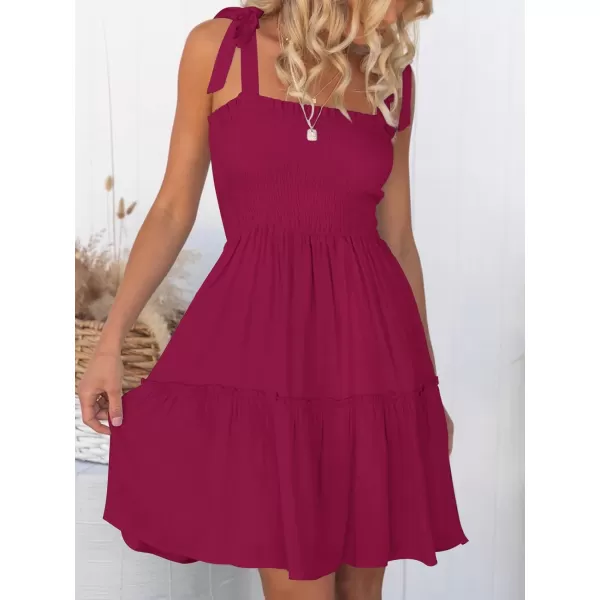 ZESICA Womens 2024 Summer Spaghetti Strap Sleeveless Square Neck Ruffle A Line Swing Mini DressFuchsia