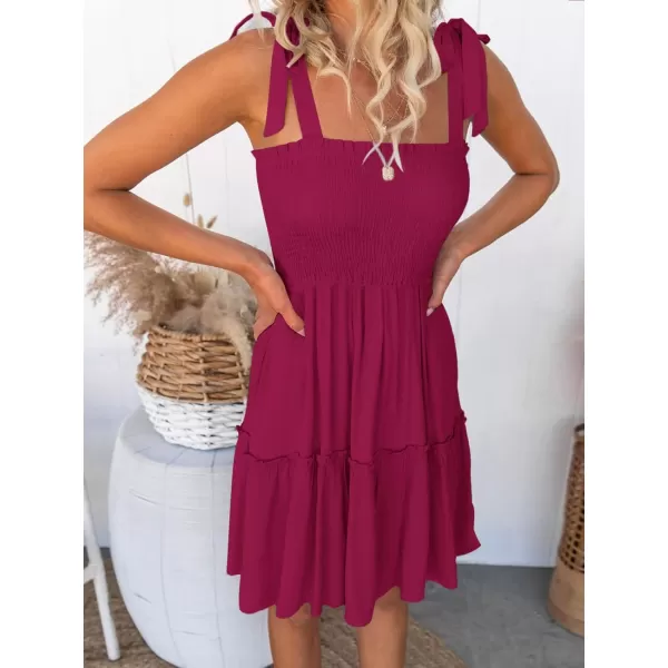 ZESICA Womens 2024 Summer Spaghetti Strap Sleeveless Square Neck Ruffle A Line Swing Mini DressFuchsia