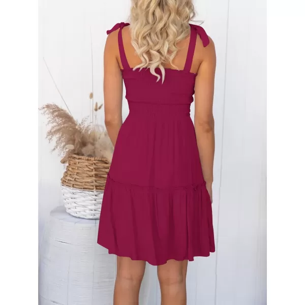 ZESICA Womens 2024 Summer Spaghetti Strap Sleeveless Square Neck Ruffle A Line Swing Mini DressFuchsia