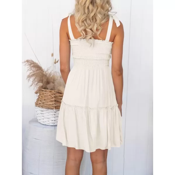ZESICA Womens 2024 Summer Spaghetti Strap Sleeveless Square Neck Ruffle A Line Swing Mini DressIvory