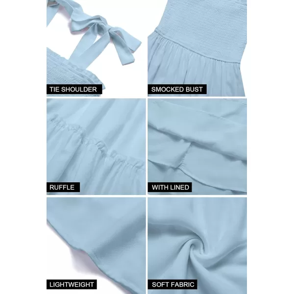 ZESICA Womens 2024 Summer Spaghetti Strap Sleeveless Square Neck Ruffle A Line Swing Mini DressLightblue
