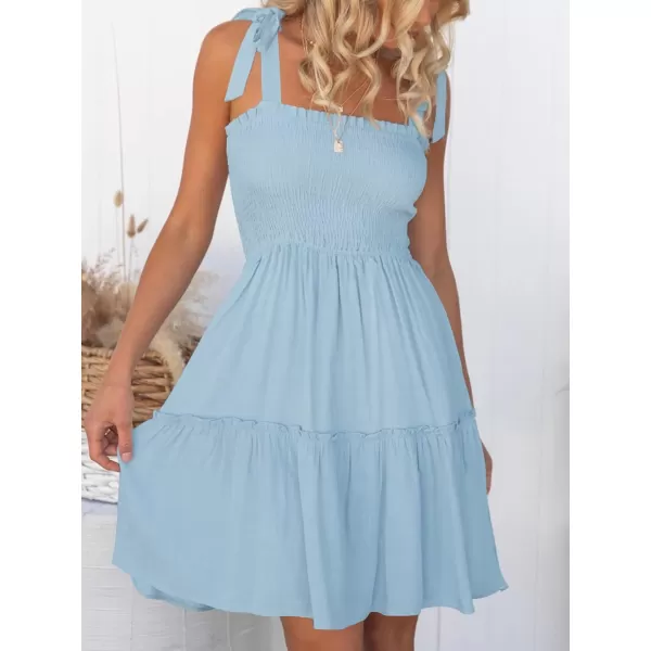 ZESICA Womens 2024 Summer Spaghetti Strap Sleeveless Square Neck Ruffle A Line Swing Mini DressLightblue