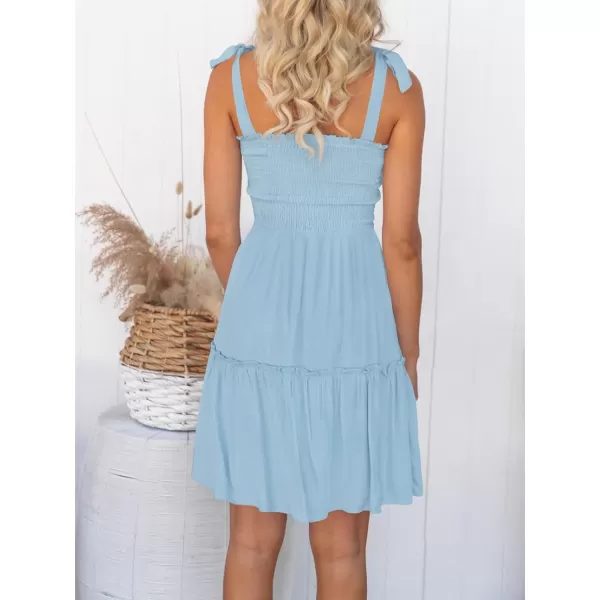 ZESICA Womens 2024 Summer Spaghetti Strap Sleeveless Square Neck Ruffle A Line Swing Mini DressLightblue
