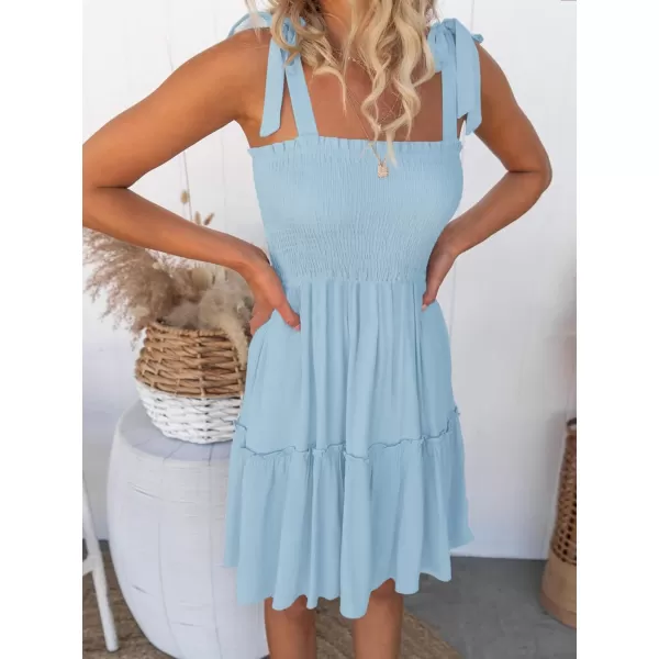 ZESICA Womens 2024 Summer Spaghetti Strap Sleeveless Square Neck Ruffle A Line Swing Mini DressLightblue