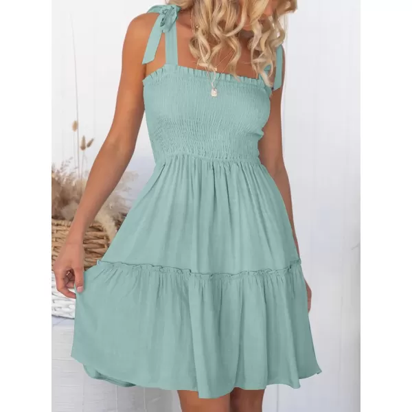 ZESICA Womens 2024 Summer Spaghetti Strap Sleeveless Square Neck Ruffle A Line Swing Mini DressLightgreen