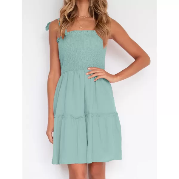 ZESICA Womens 2024 Summer Spaghetti Strap Sleeveless Square Neck Ruffle A Line Swing Mini DressLightgreen